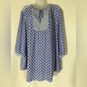 NYDJ Blue and White Geometric Tunic Size 2X